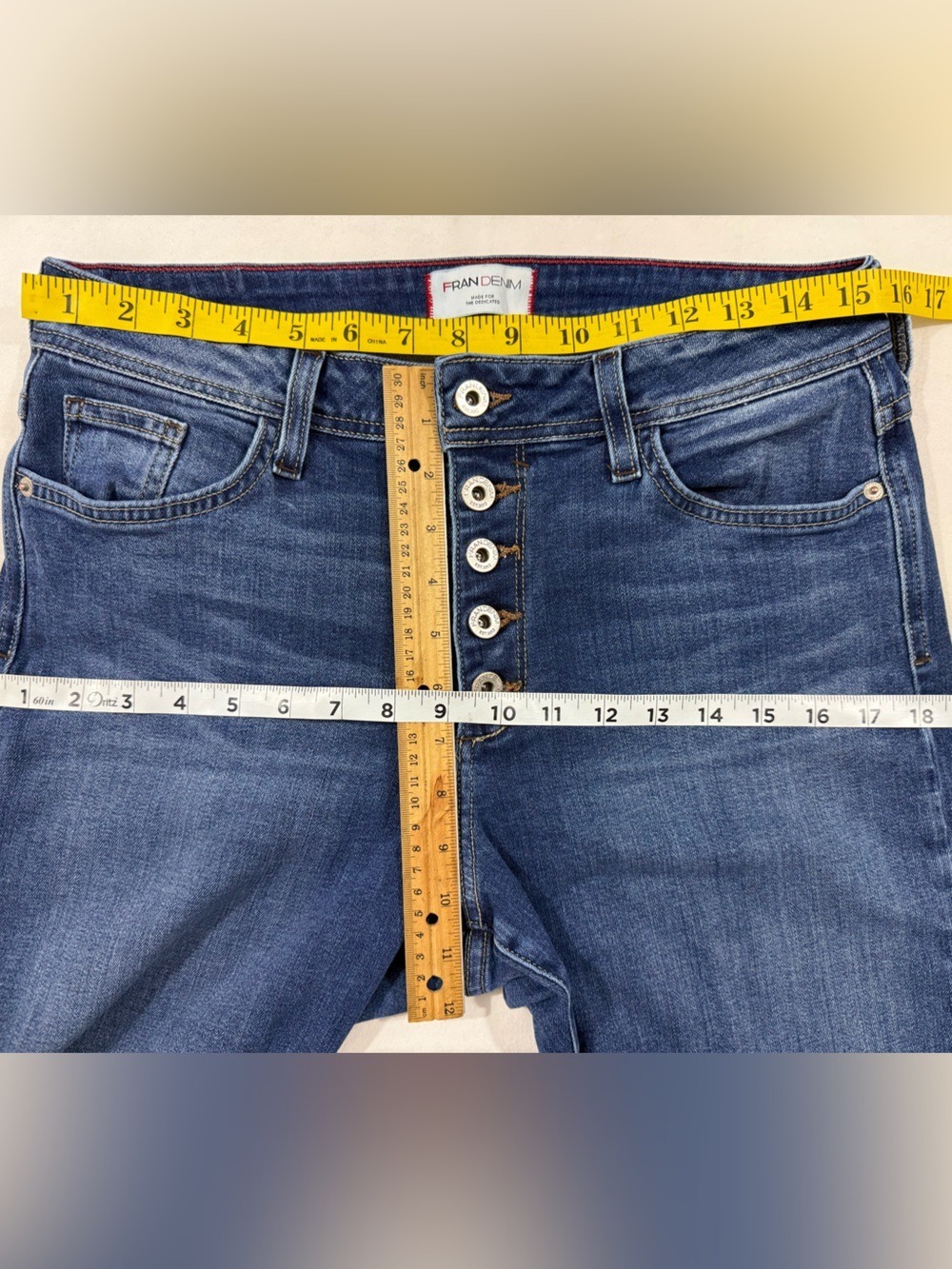 Fran Denim Iris Button Fly Skinny Jeans Women’s Size 31 Medium Wash Stretch - Picture 7 of 12